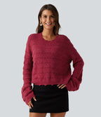 Round Neck Dropped Shoulder Long Sleeve Casual Jumper — Karanda Red — view 1