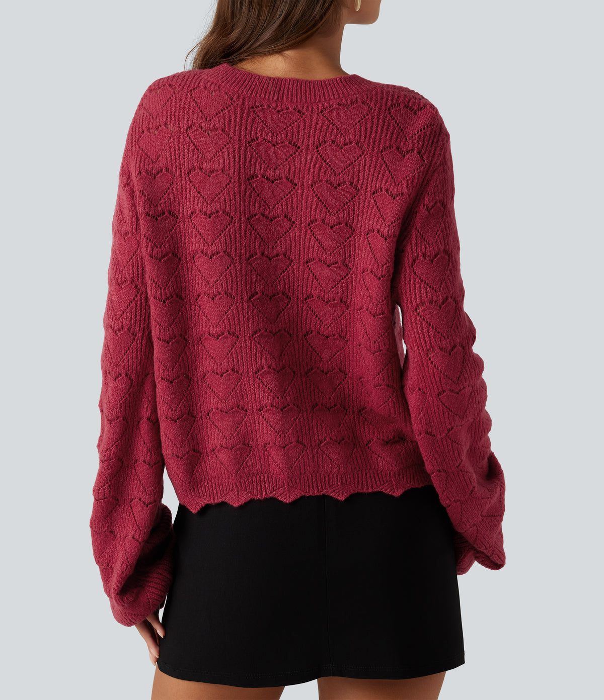Round Neck Dropped Shoulder Long Sleeve Casual Jumper — Karanda Red — view 5