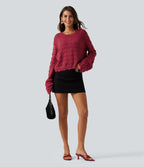 Round Neck Dropped Shoulder Long Sleeve Casual Jumper — Karanda Red — view 8