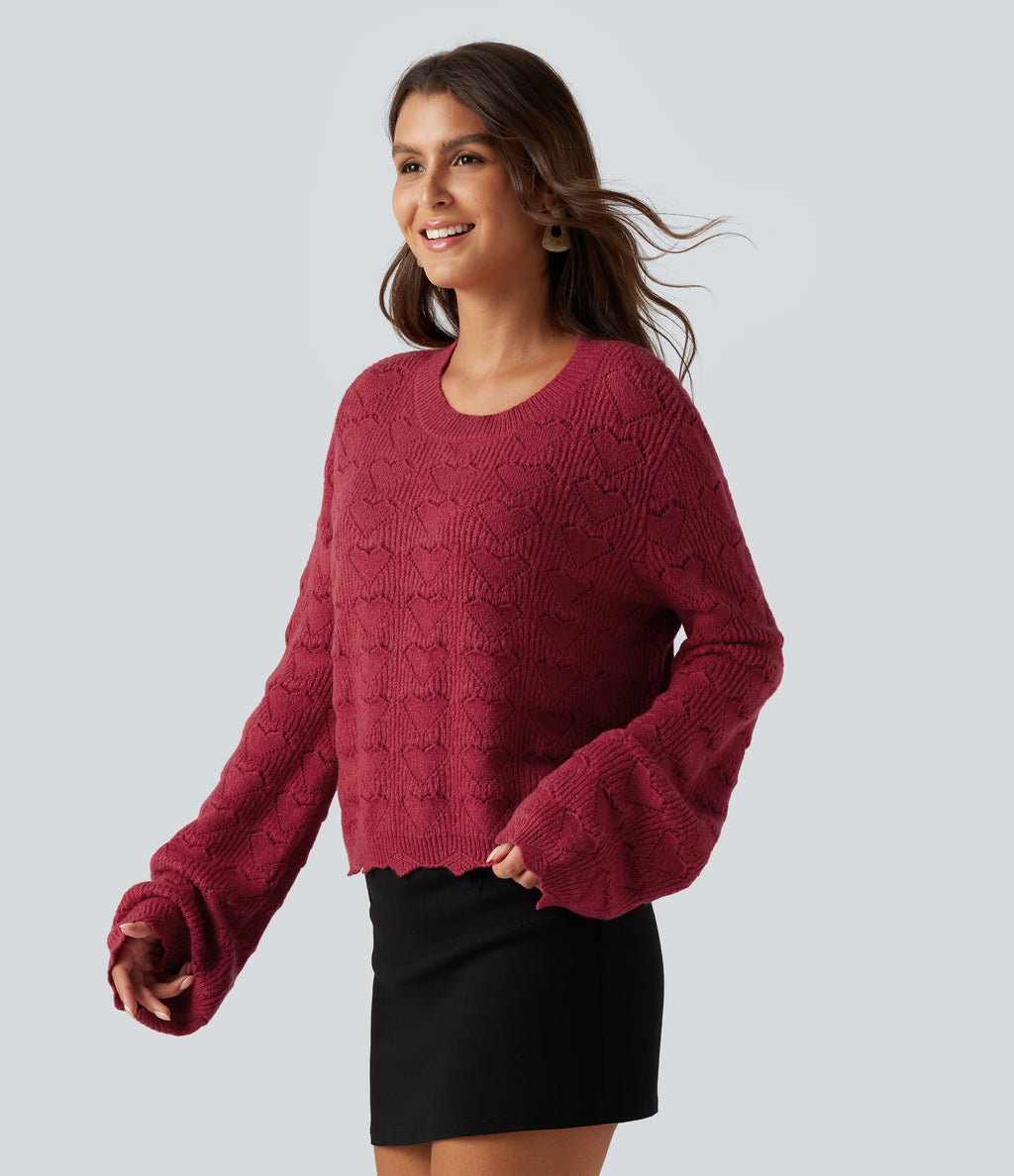 Round Neck Dropped Shoulder Long Sleeve Casual Jumper — Karanda Red — view 3