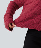 Round Neck Dropped Shoulder Long Sleeve Casual Jumper — Karanda Red — view 7