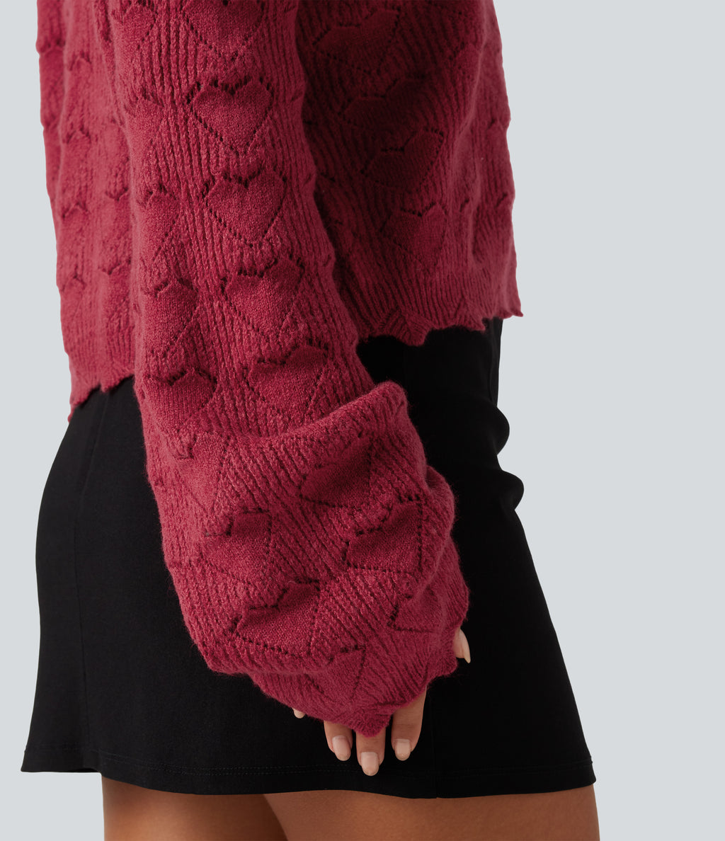 Round Neck Dropped Shoulder Long Sleeve Casual Jumper — Karanda Red — view 6