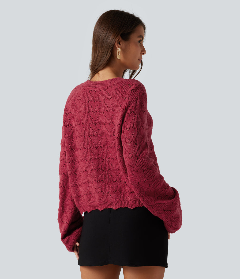 Round Neck Dropped Shoulder Long Sleeve Casual Jumper — Karanda Red — view 2