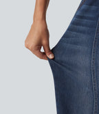 Mid Rise Wide Leg Casual Jeans with Pockets — Pageant Blue Denim — view 6