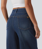 Mid Rise Wide Leg Casual Jeans with Pockets — Pageant Blue Denim — view 5