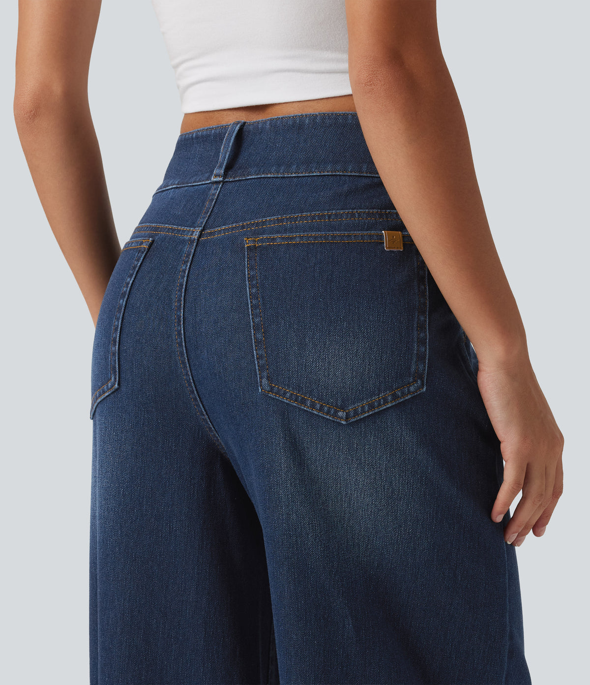 Mid Rise Wide Leg Casual Jeans with Pockets — Pageant Blue Denim — view 5