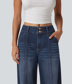 Mid Rise Wide Leg Casual Jeans with Pockets — Pageant Blue Denim — view 4
