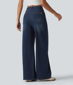 Mid Rise Wide Leg Casual Jeans with Pockets — Pageant Blue Denim — view 2