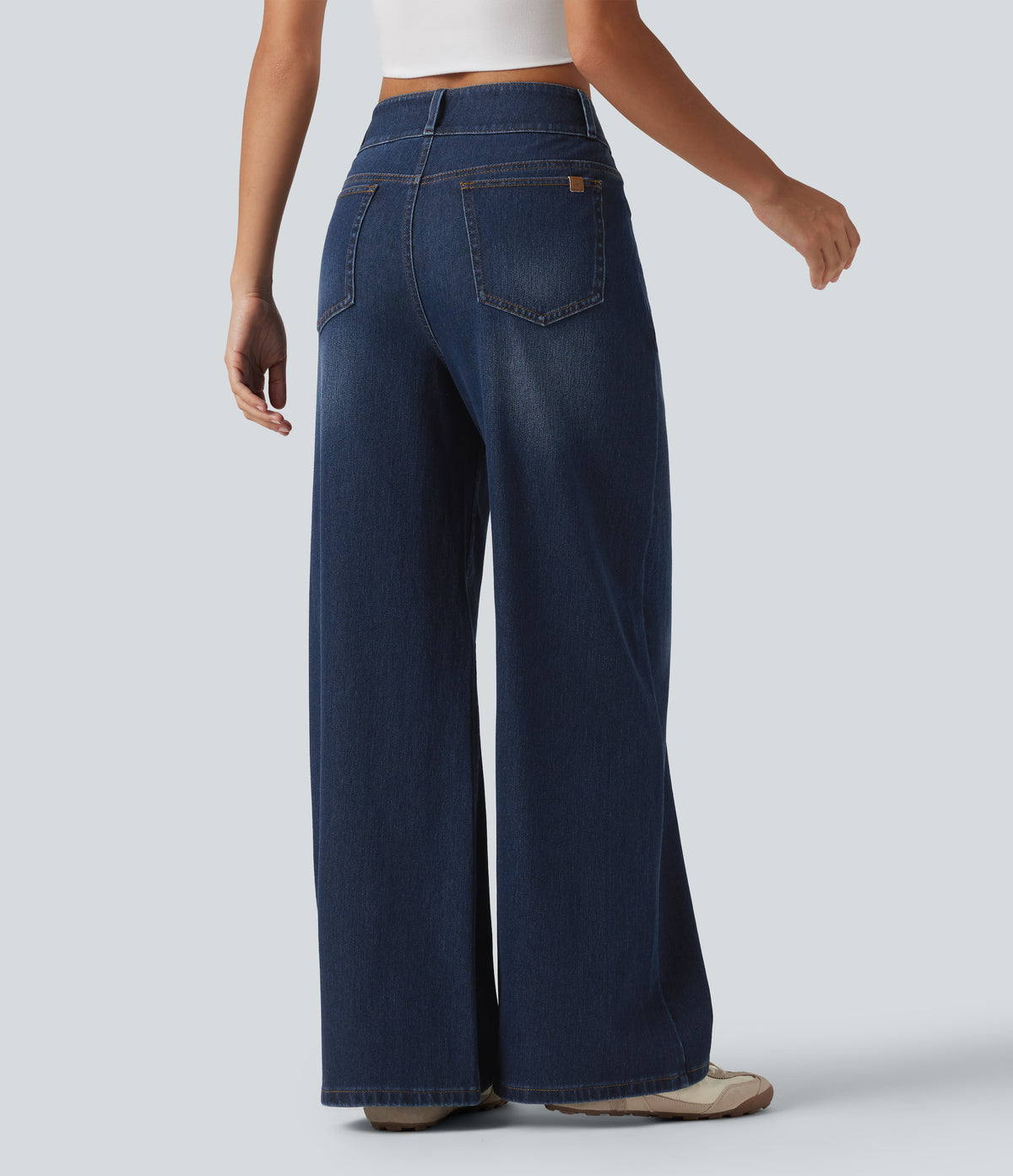 Mid Rise Wide Leg Casual Jeans with Pockets — Pageant Blue Denim — view 2