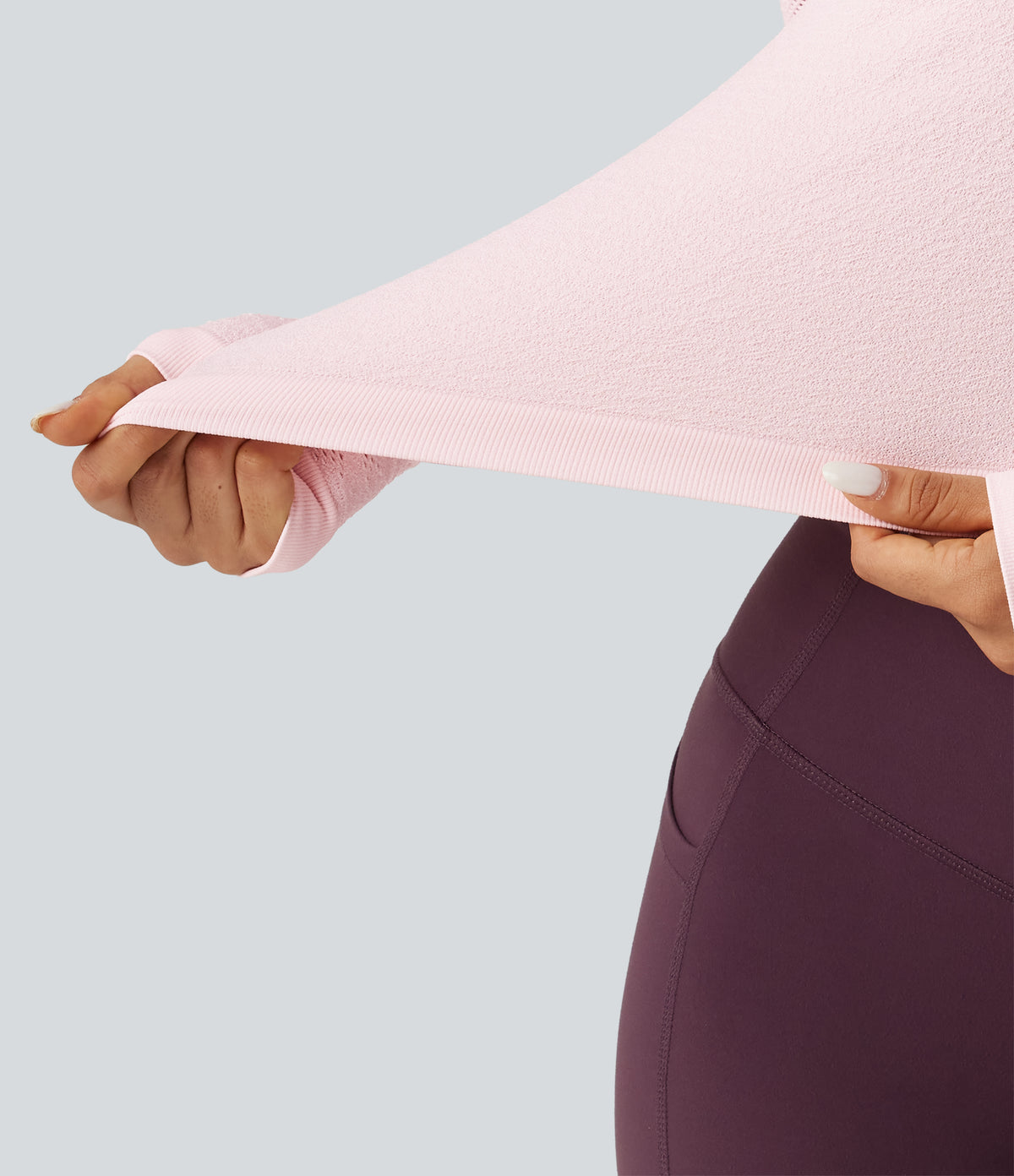 OneForm Seamless Flow Scoop Neck Long Sleeve Eyelet Yoga Sports Top — Raindrops on Roses — view 5