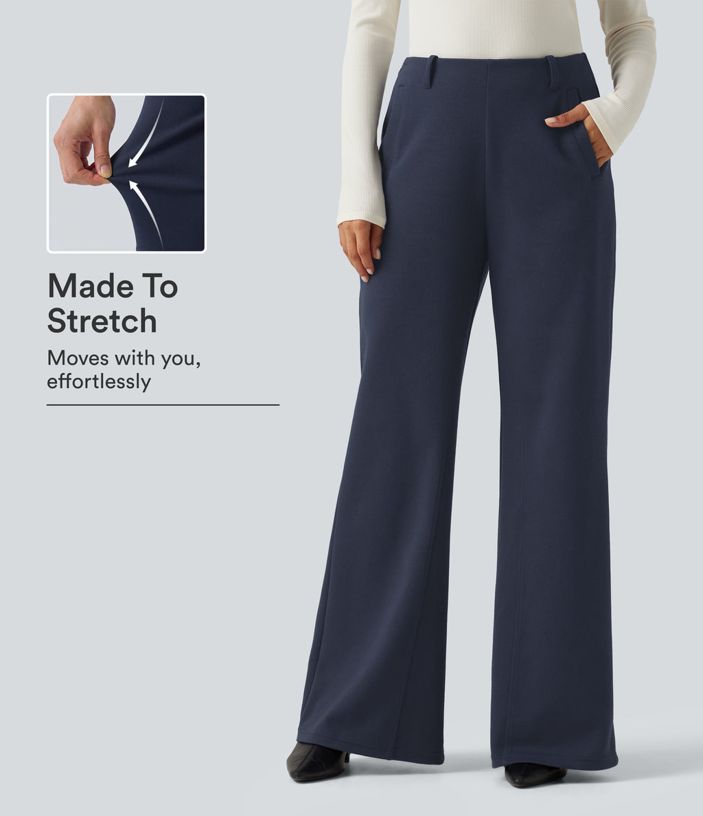 Mid Rise Flare Casual Cotton Sweatpants with Pockets — Navy Blazer — view 1