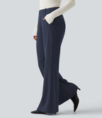 Mid Rise Flare Casual Cotton Sweatpants with Pockets — Navy Blazer — view 3