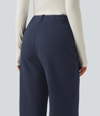 Mid Rise Flare Casual Cotton Sweatpants with Pockets — Navy Blazer — view 5
