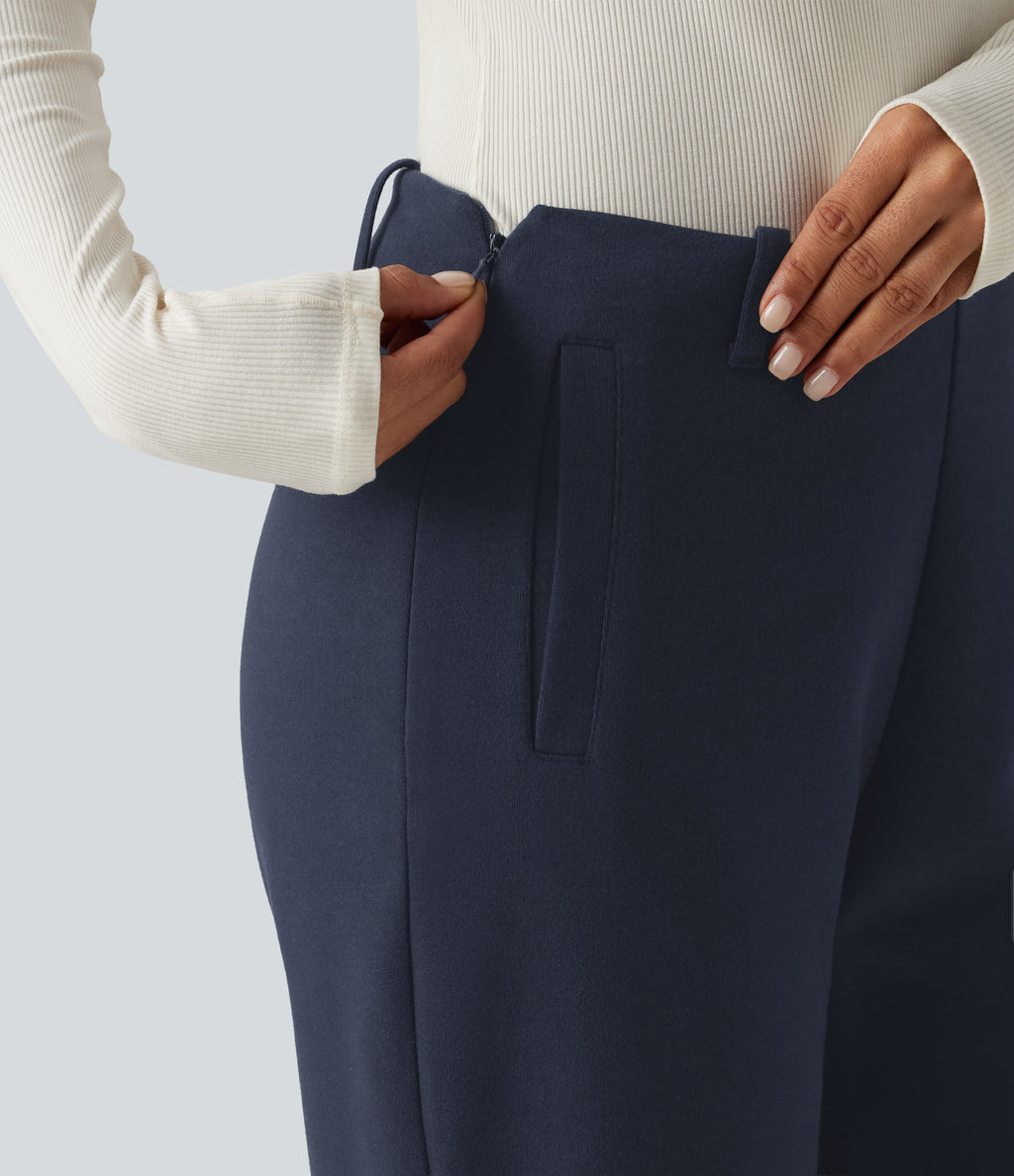 Mid Rise Flare Casual Cotton Sweatpants with Pockets — Navy Blazer — view 6