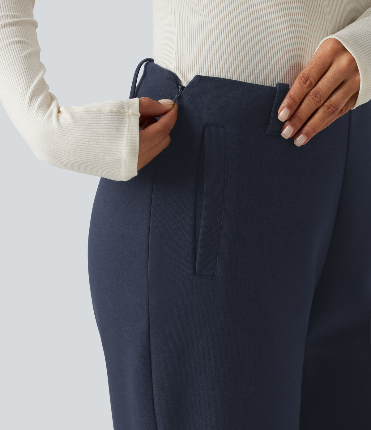 Mid Rise Flare Casual Cotton Sweatpants with Pockets — Navy Blazer — view 6