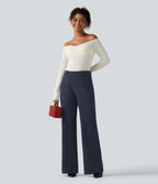 Mid Rise Flare Casual Cotton Sweatpants with Pockets — Navy Blazer — view 7