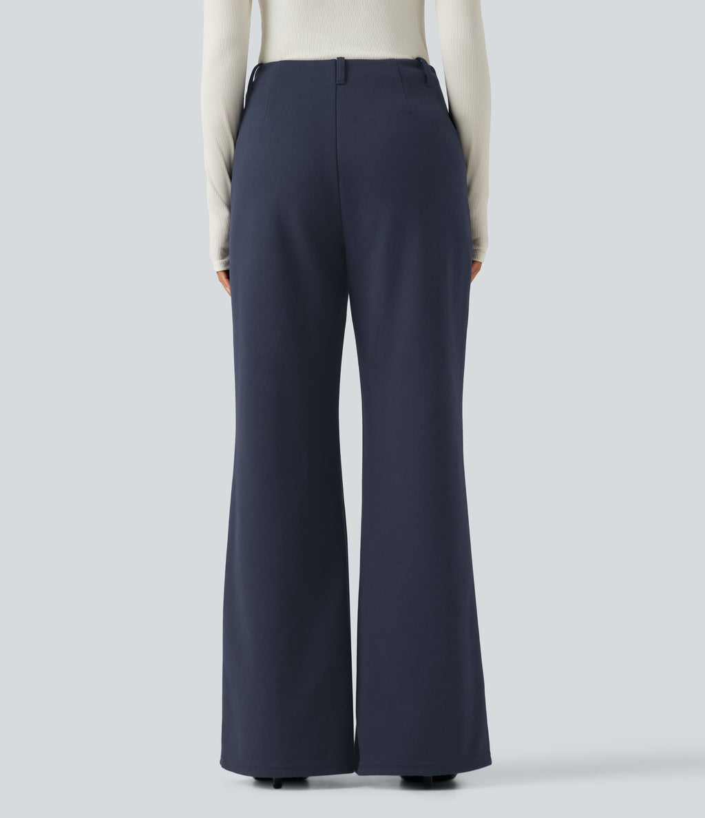 Mid Rise Flare Casual Cotton Sweatpants with Pockets — Navy Blazer — view 2