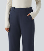 Mid Rise Flare Casual Cotton Sweatpants with Pockets — Navy Blazer — view 4