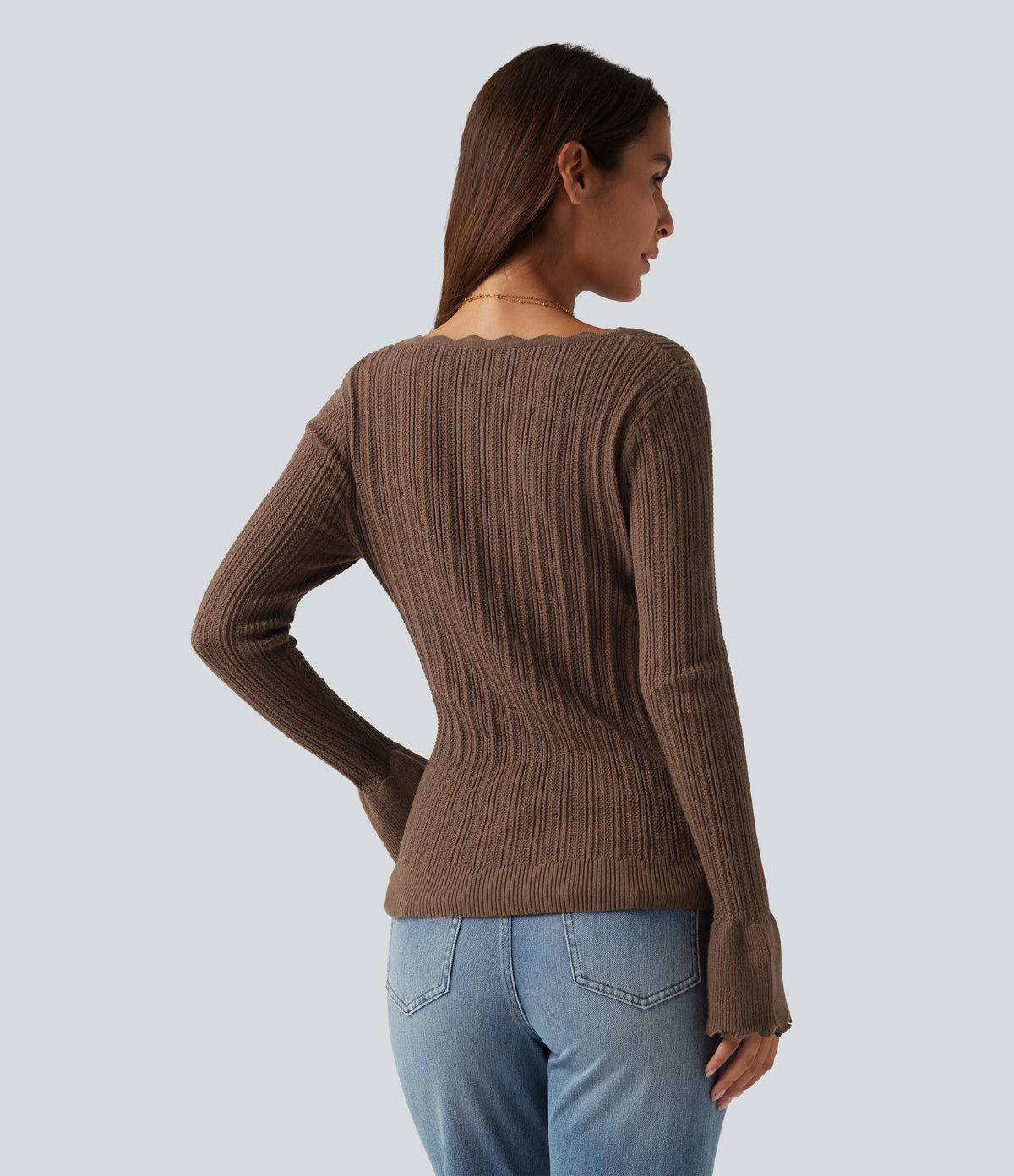 Square Neck Long Sleeve Casual Jumper — Maple Spice — view 2