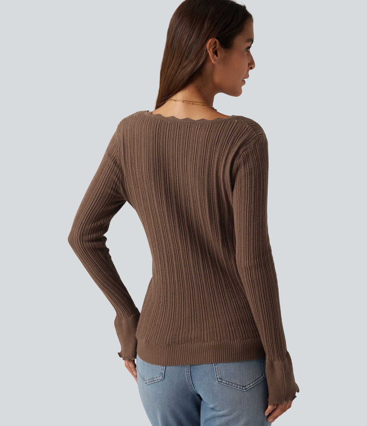 Square Neck Long Sleeve Casual Jumper — Maple Spice — view 5