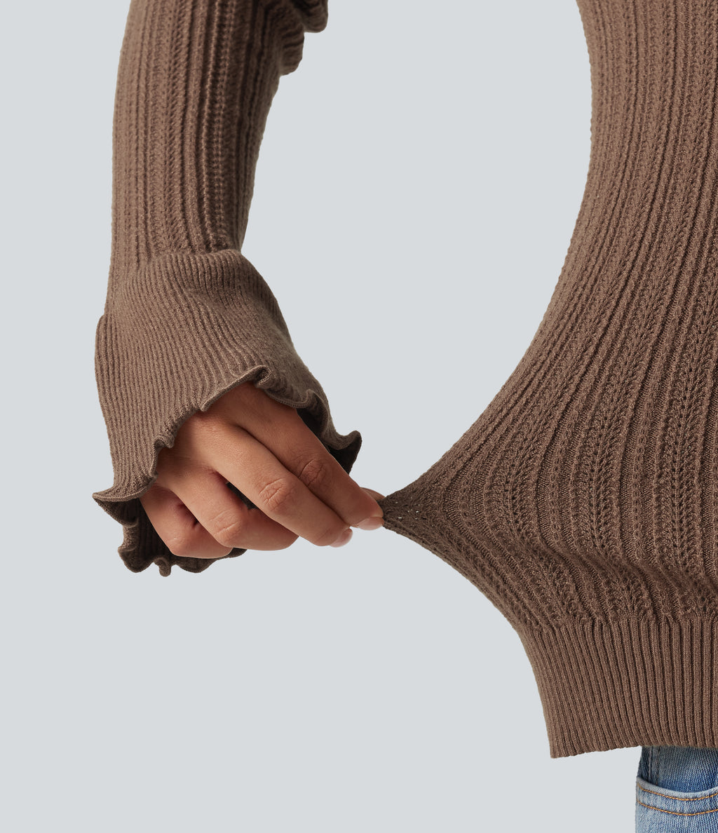 Square Neck Long Sleeve Casual Jumper — Maple Spice — view 6