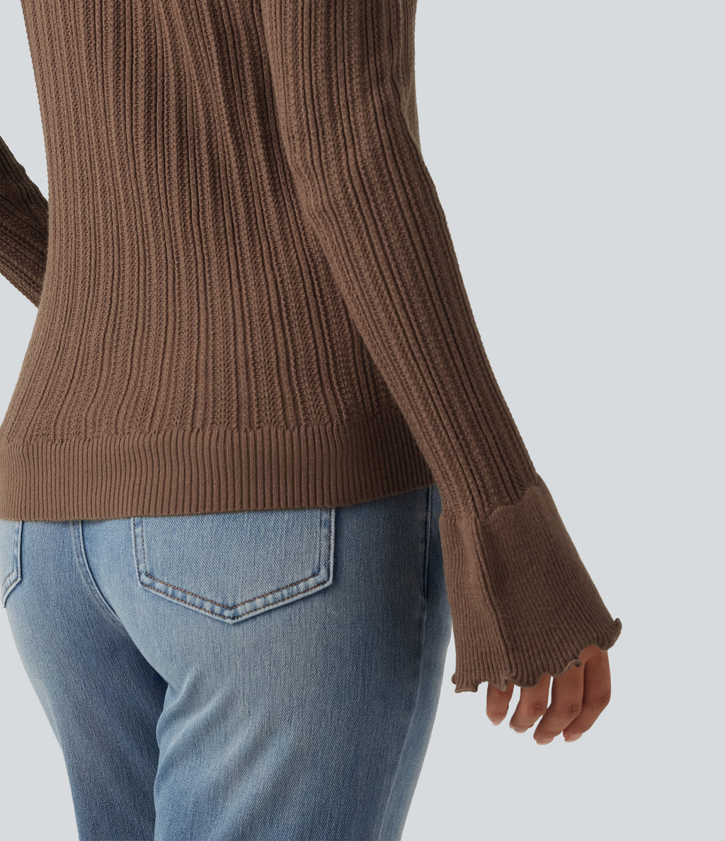 Square Neck Long Sleeve Casual Jumper — Maple Spice — view 7