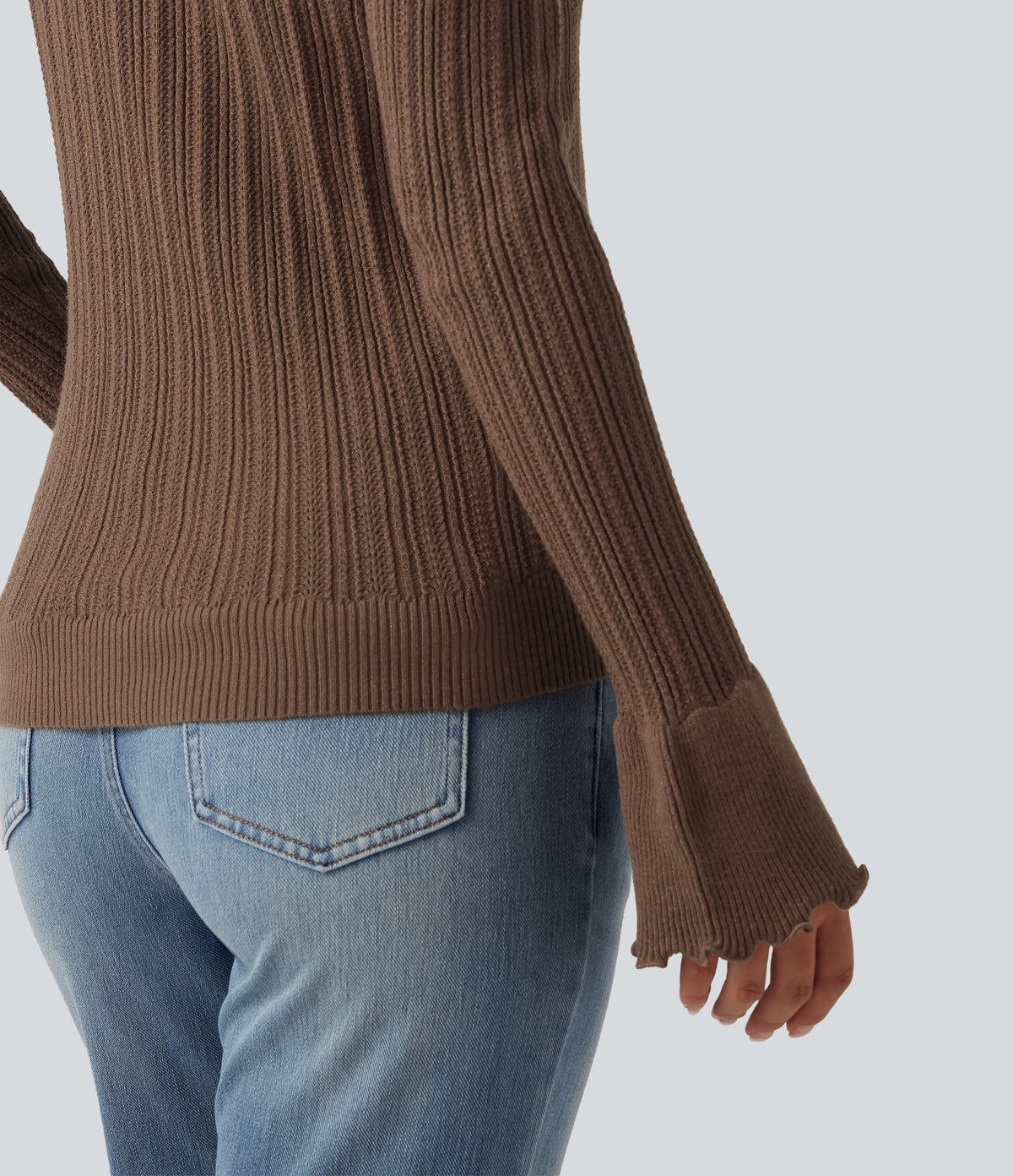 Square Neck Long Sleeve Casual Jumper — Maple Spice — view 7