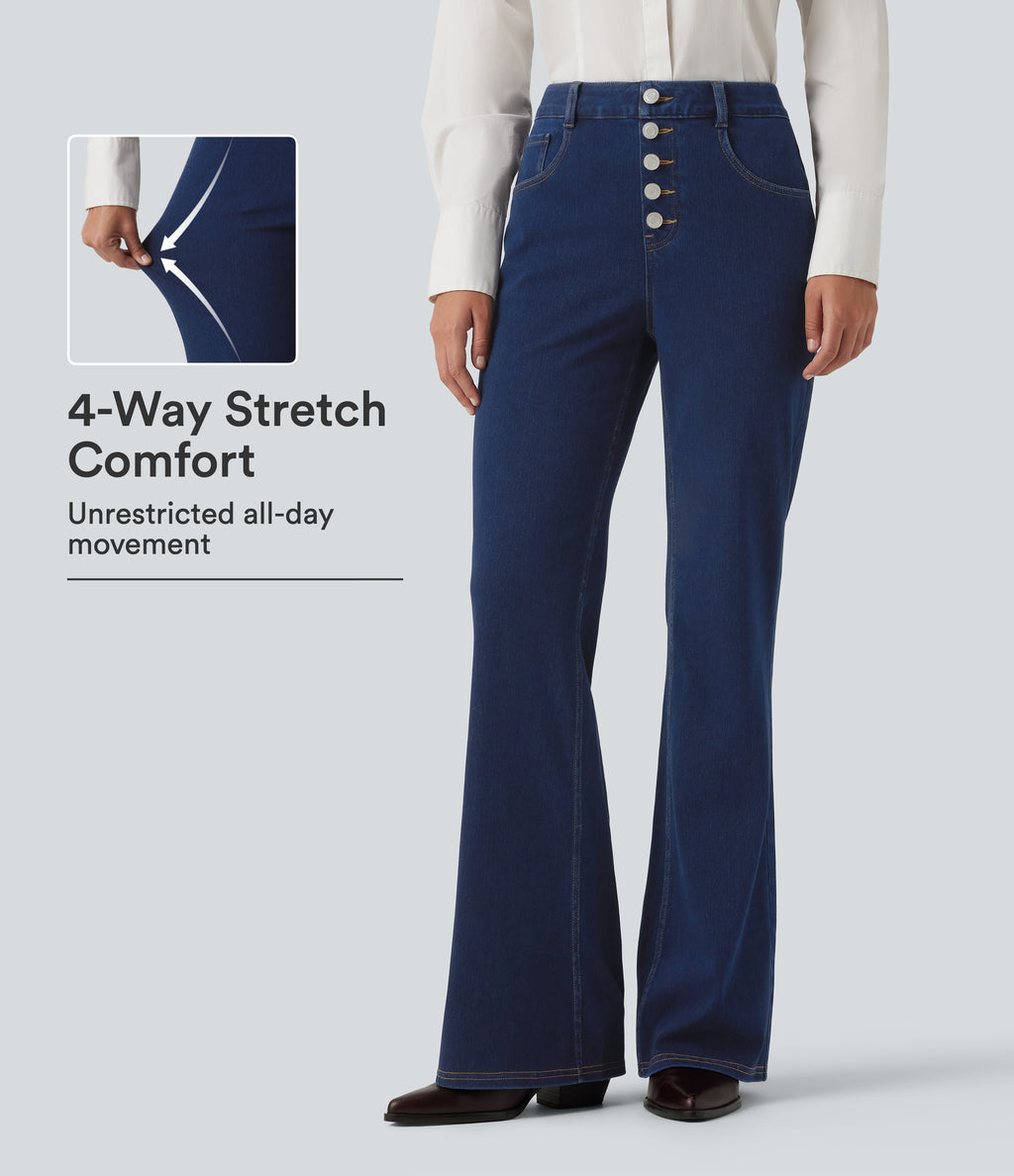 Mid Rise Flare Casual Jeans with Pockets — Pageant Blue Denim — view 1