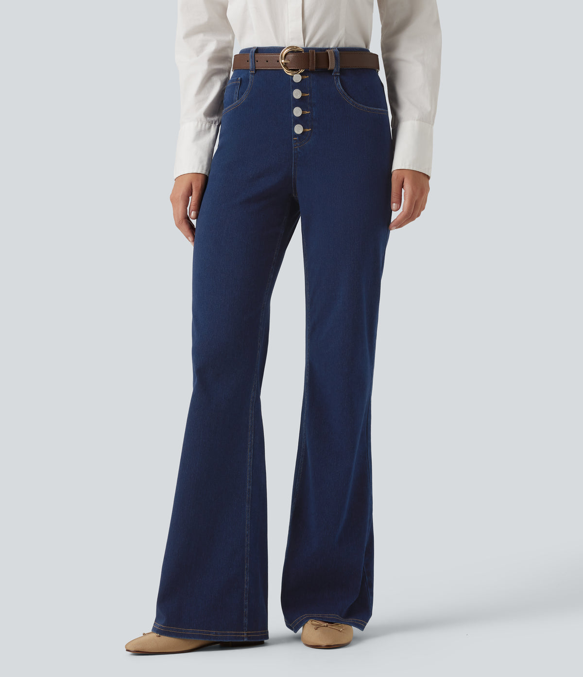 Mid Rise Flare Casual Jeans with Pockets — Pageant Blue Denim — view 4