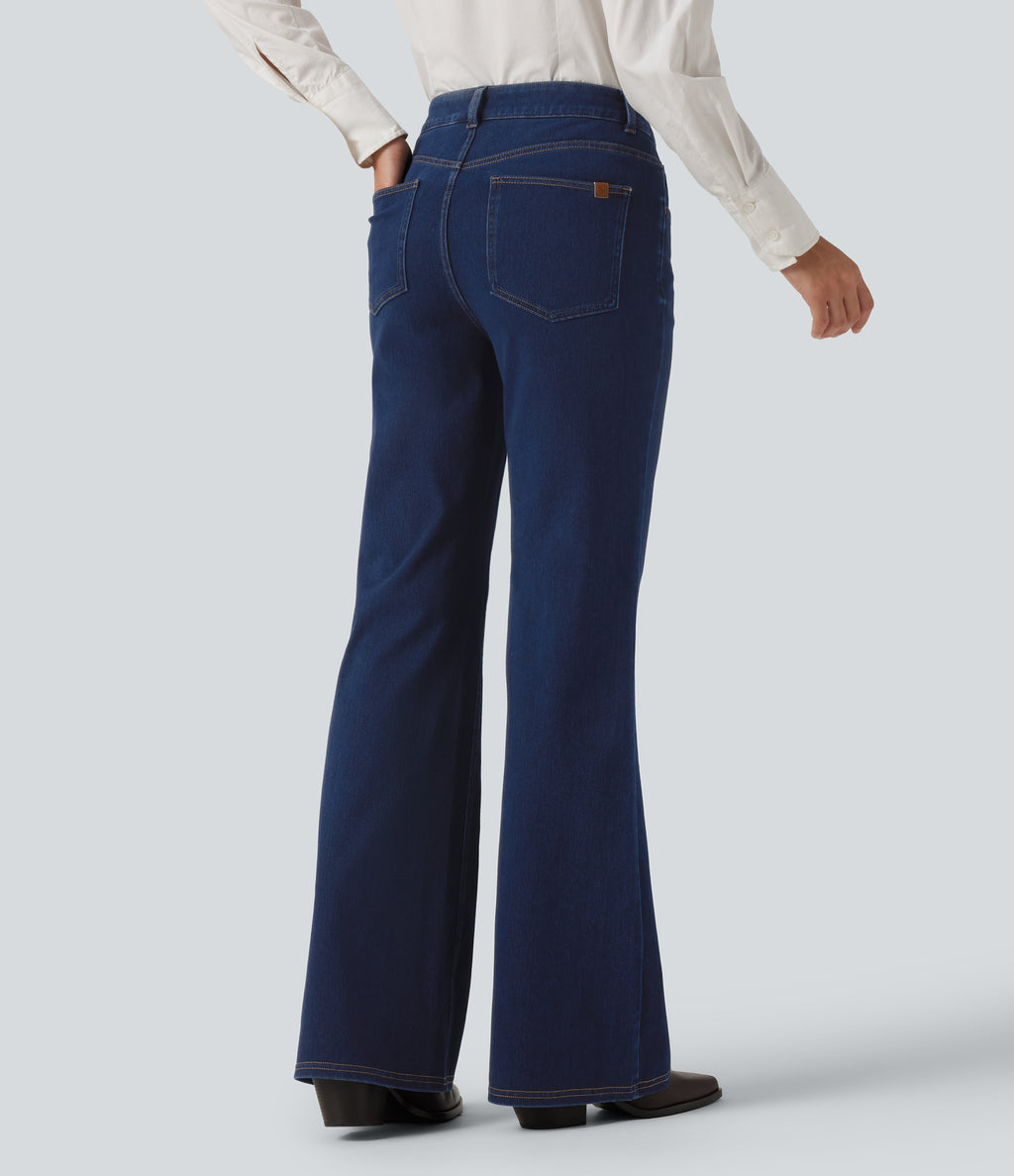 Mid Rise Flare Casual Jeans with Pockets — Pageant Blue Denim — view 2