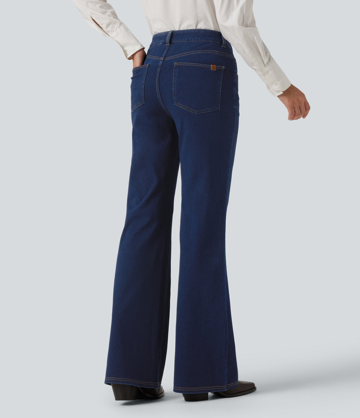 Mid Rise Flare Casual Jeans with Pockets — Pageant Blue Denim — view 2