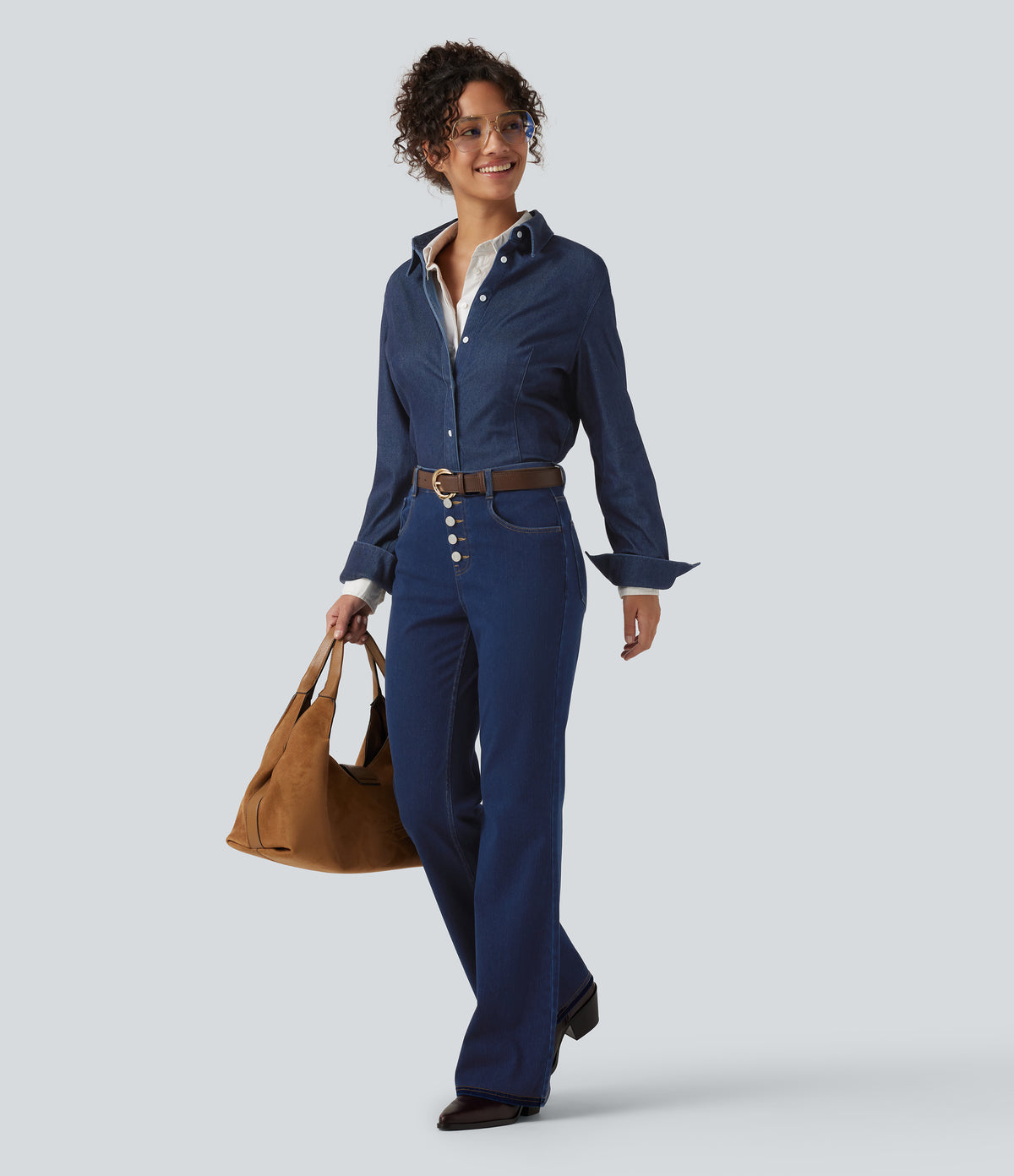 Mid Rise Flare Casual Jeans with Pockets — Pageant Blue Denim — view 8