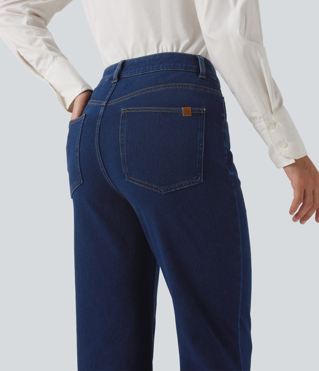 Mid Rise Flare Casual Jeans with Pockets — Pageant Blue Denim — view 6