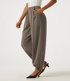 High Waisted Casual Bloomer Trousers with Pockets — Coffee Quartz — view 4