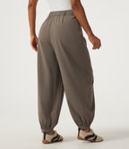 High Waisted Casual Bloomer Trousers with Pockets — Coffee Quartz — view 2