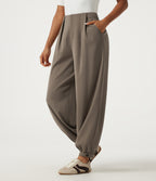 High Waisted Casual Bloomer Trousers with Pockets — Coffee Quartz — view 1
