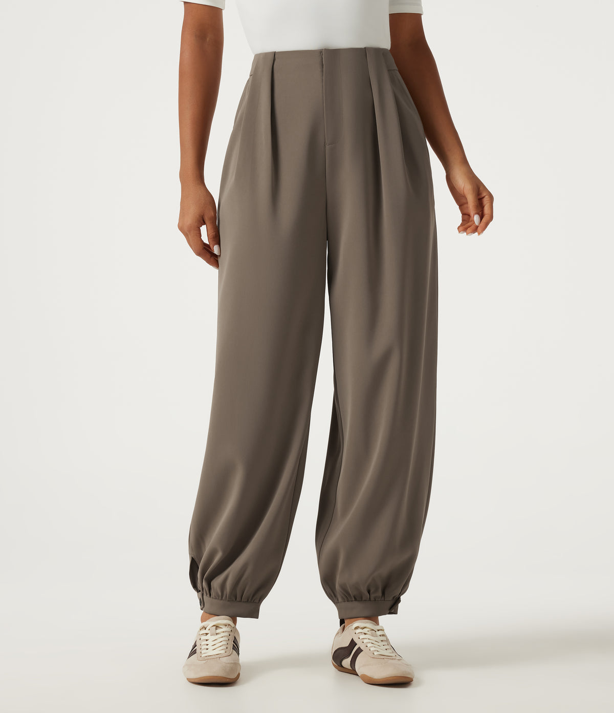 High Waisted Casual Bloomer Trousers with Pockets — Coffee Quartz — view 3