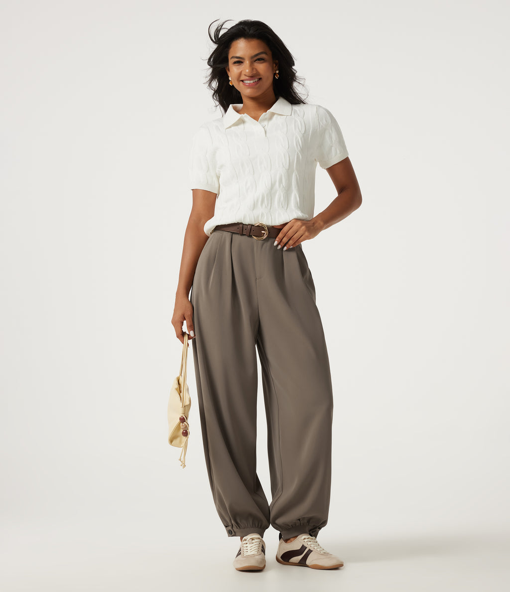 High Waisted Casual Bloomer Trousers with Pockets — Coffee Quartz — view 8