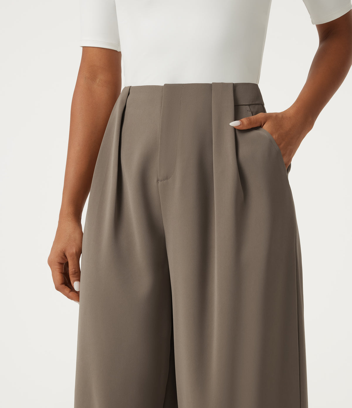 High Waisted Casual Bloomer Trousers with Pockets — Coffee Quartz — view 5