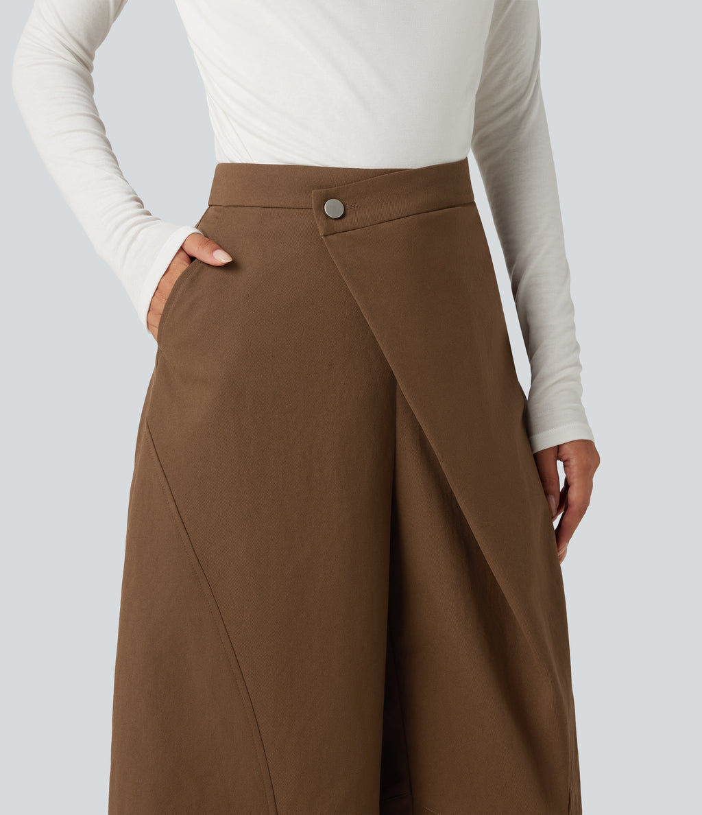 Mid Rise Asymmetric Baggy Casual Trousers with Pockets — Nuthatch — view 5
