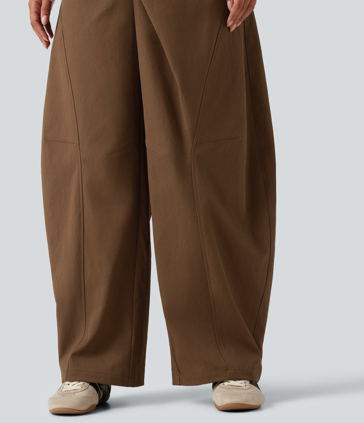 Mid Rise Asymmetric Baggy Casual Trousers with Pockets — Nuthatch — view 7