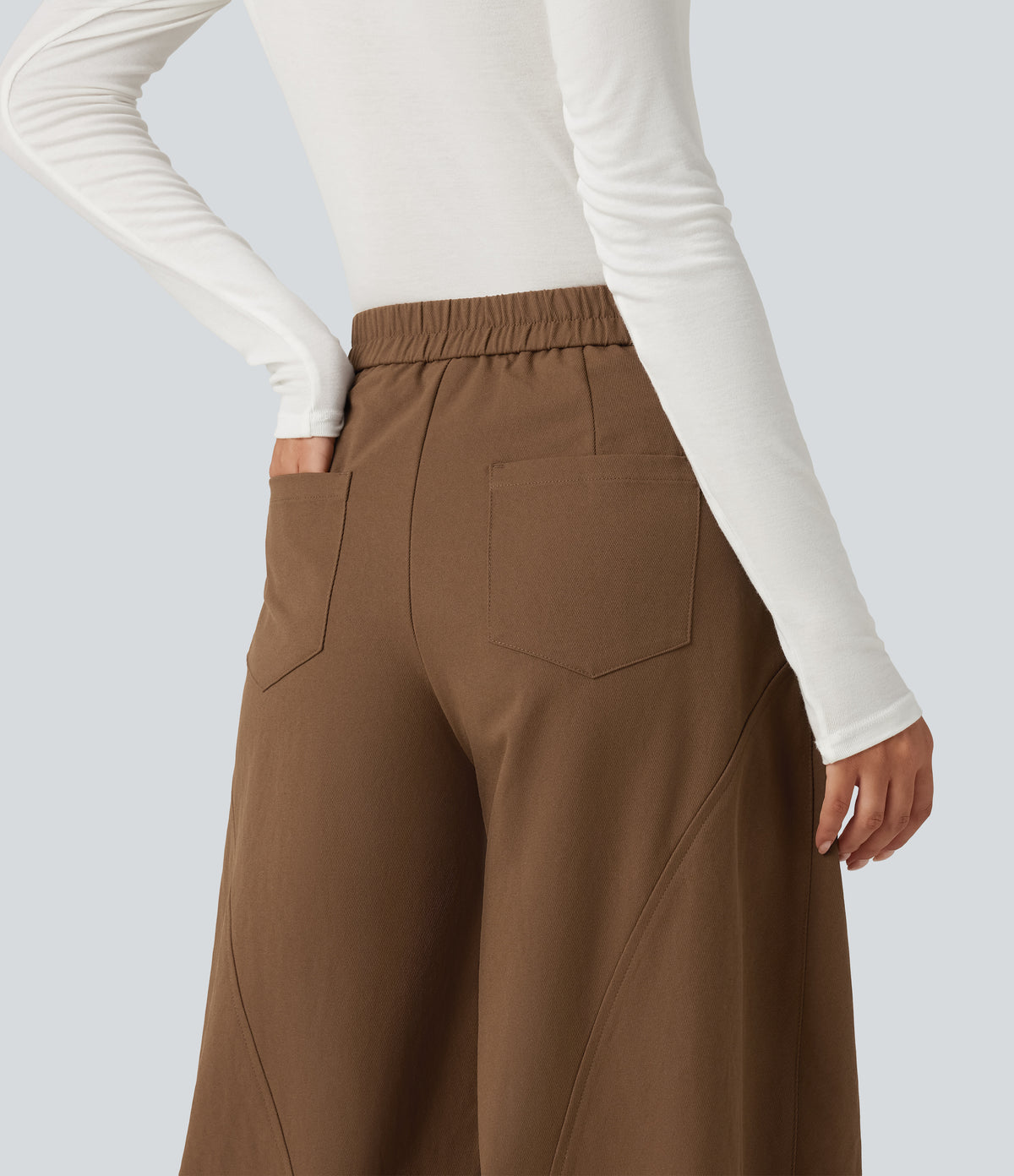 Mid Rise Asymmetric Baggy Casual Trousers with Pockets — Nuthatch — view 6