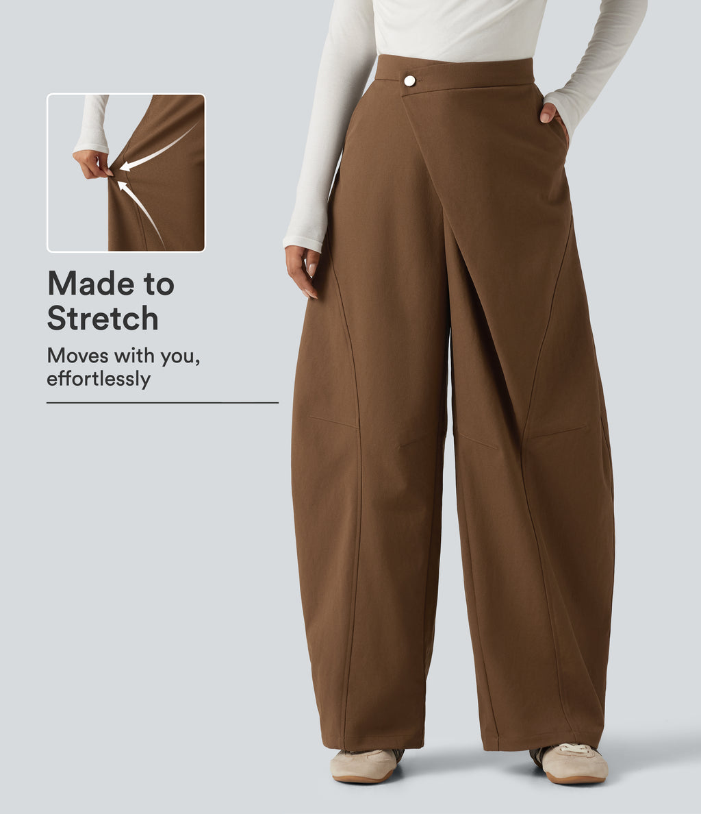 Mid Rise Asymmetric Baggy Casual Trousers with Pockets — Nuthatch — view 1