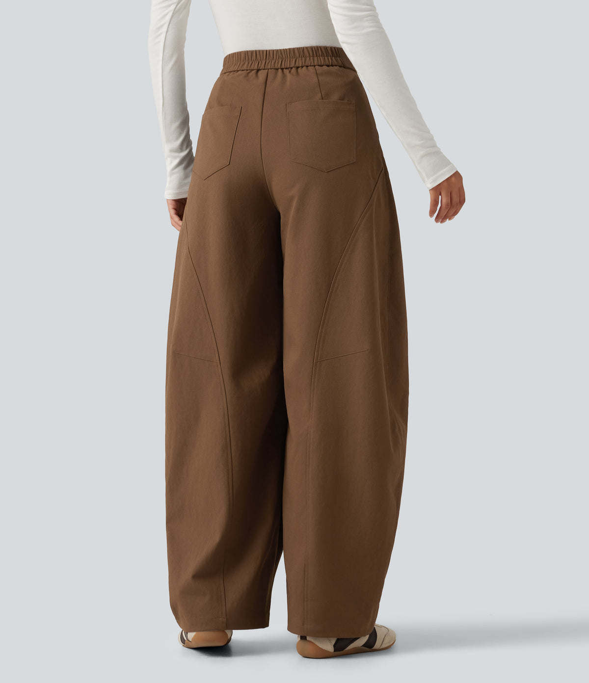 Mid Rise Asymmetric Baggy Casual Trousers with Pockets — Nuthatch — view 2