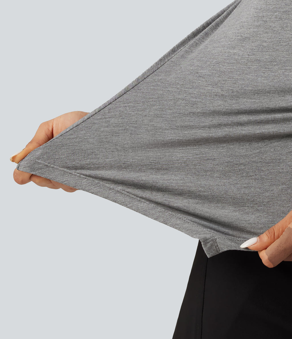 Boat Neck Long Sleeve Tie Side Uneven Hem Casual T-Shirt — Mottled Light Grey — view 6