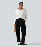V Neck Long Sleeve Waffle Yoga Top — White — view 6