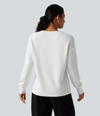 V Neck Long Sleeve Waffle Yoga Top — White — view 2