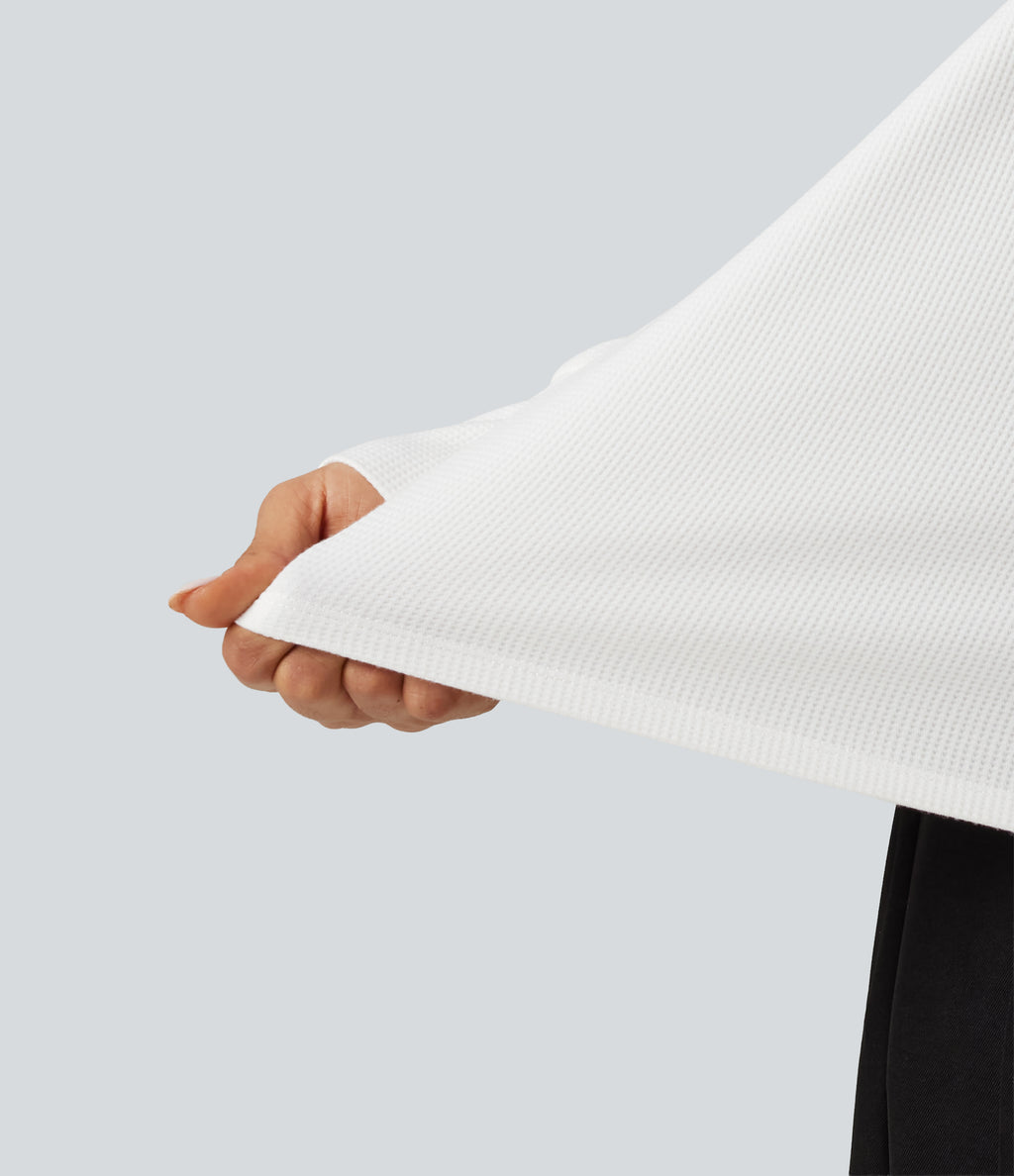 V Neck Long Sleeve Waffle Yoga Top — White — view 5