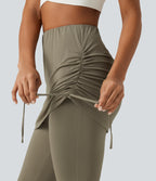 High Waisted Tie Side Ruched Casual Skirted Leggings with Pocket — Dusky Green — view 5