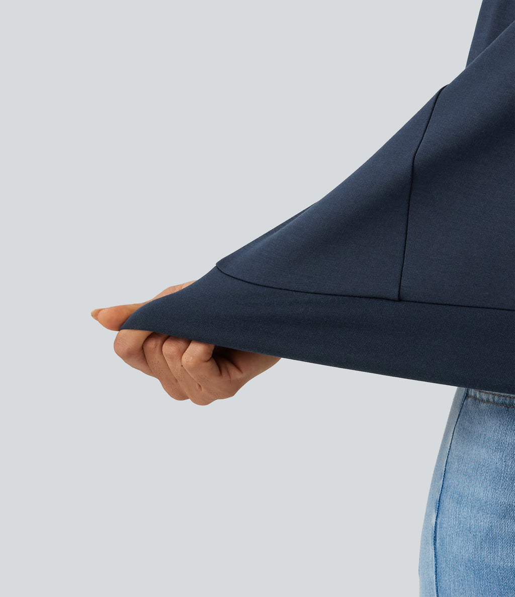 Round Neck Puff 3/4 Sleeve Casual Sweatshirt — Dress Blues — view 6
